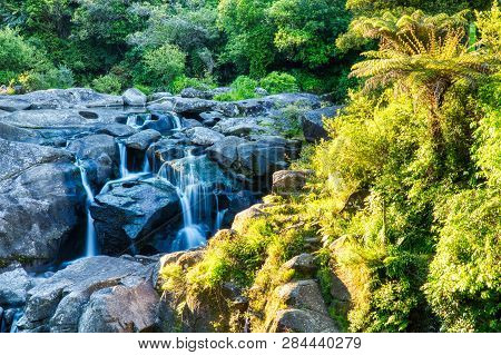 Mclaren Falls At Sunset In New Zealand