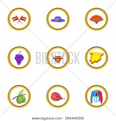 Spain Icons Set. Cartoon Illustration Of 9 Spain Icons For Web Design