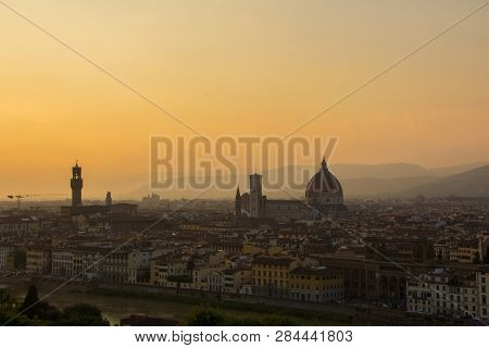 View Of The Cathedral Of Santa Maria Del Fiore (duomo) And Arnolfo Tower Of Palazzo Vecchio. Amazing