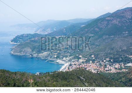 The Small Town Of Levanto Is Next To The Cinque Terre National Park. City Aerial View From The Mount