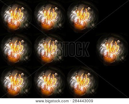 Lamps And Light Of Electricity, Abstract Concept With Black Background