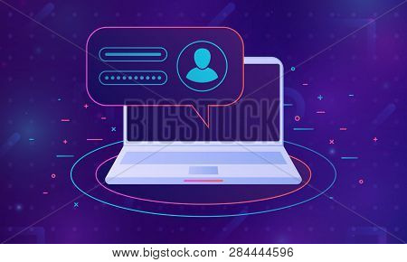Desktop Computer With Unlocked Password Bubble Notification. Cloud File Storage. Concept Of Security