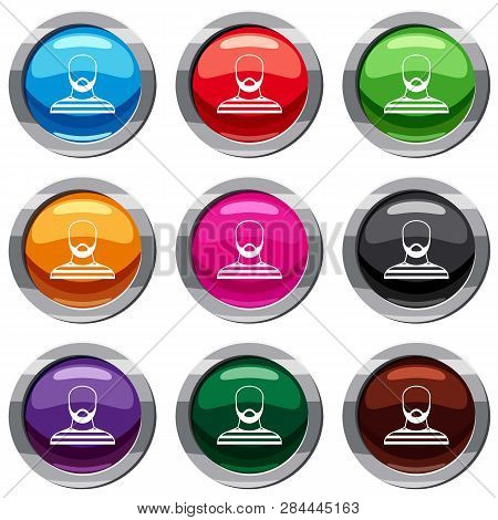 Bearded Man In Prison Garb Set Icon Isolated On White. 9 Icon Collection Illustration