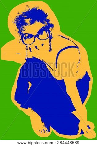 Poster With Girl In Sunglasses Over Greenbackground In Pop Art Style