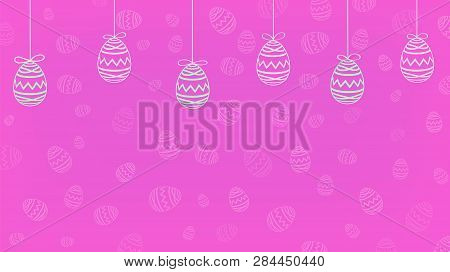 Easter Background With Six Easter Eggs In Pink And Blue Colors.