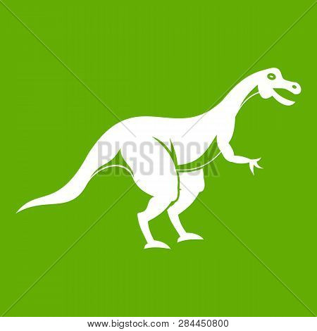 Theropod Dinosaur Icon White Isolated On Green Background. Illustration