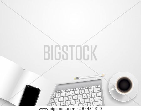 Office working place with different business accessories. Template for a text