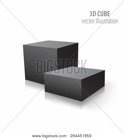 Two 3d Cubes Black Isolated On White Background