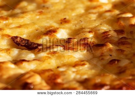 Baked Cheese On Tortilla Close Up, Texture