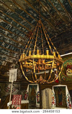 Maramures, Romania - August 1st, 2018: The Interior Of A Small, Traditional, Wooden Church, Typical 