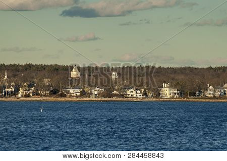 Late Winter Afternoon View Of Shoreline In Mattapoisett Harbor