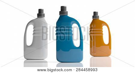 Liquid Detergent For Cleaning In Blank No Name Plastic Bottles, Isolated On White Background. 3D Ill