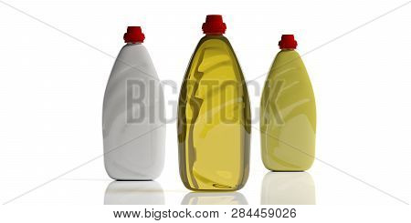 Dish Soap, Dishwashing Detergent In Blank Bottles, Isolated On White Background. 3D Illustration