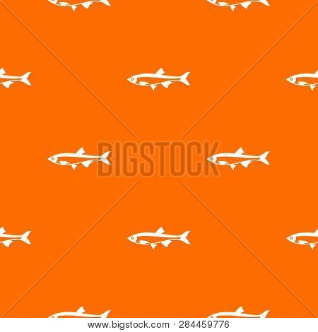 Herring Fish Pattern Repeat Seamless In Orange Color For Any Design. Geometric Illustration