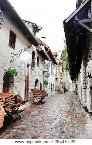 Catherine Lane (135 M) And View Of Hellemann Tower In The Historic District Of Old Town, Tallinn, Es