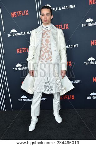 LOS ANGELES - FEB 12:  Robert Sheehan arrives for the Netflix's 'The Umbrella Academy' Premiere - Season 1 on February 12, 2019 in Hollywood, CA                