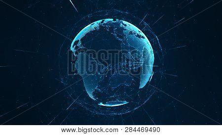 Growing Global Network And Data Connections Concept. Abstract Scientific Technology Data Network Sur