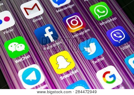 Sankt-petersburg, Russia, February 16, 2019: Apple Iphone X With Icons Of Social Media Facebook, Ins