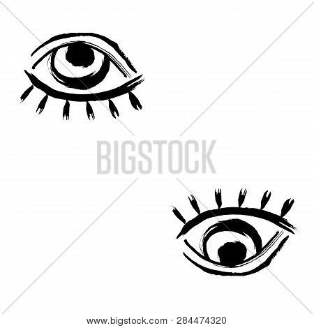 Stylized Watercolor Eyes. Seamless Illustration. Dry Brush Effect.