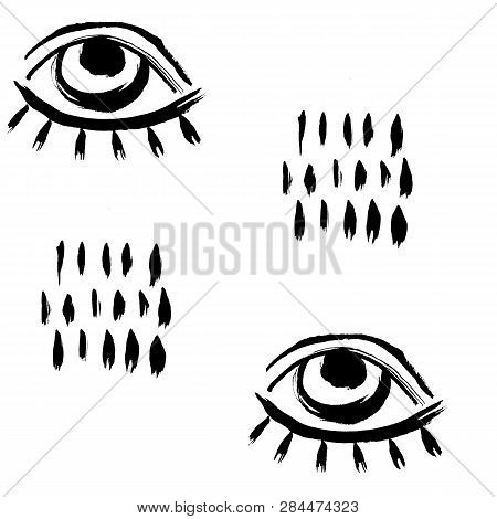Stylized Watercolor Eyes. Seamless Illustration. Dry Brush Effect.