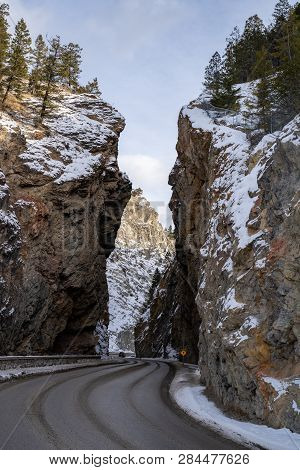 Driving Through The Road Into Sinclair Canyon In Kootenay National Park - Radium Hot Springs British