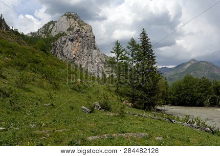Mountain Landscape By The River Chuya, Altai Republic, Siberia, Russia