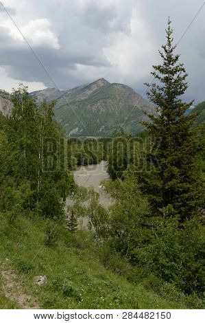 Mountain Landscape By The River Chuya, Altai Republic, Siberia, Russia