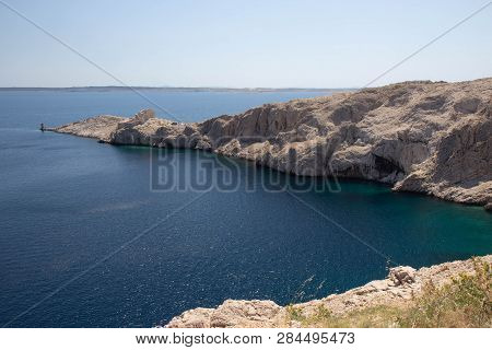 Ruins Town Of Old Anicent Town Fortica On The Edge Of The Island Of Pag In Dalmatia, Croatia
