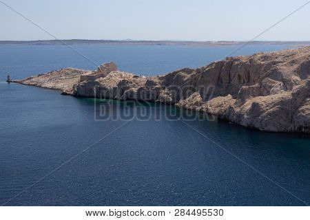 Ruins Town Of Old Anicent Town Fortica On The Edge Of The Island Of Pag In Dalmatia, Croatia