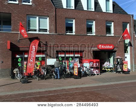 Heeze, The Netherlands - February 16, 2019: Shop Entrance Of Dutch Pharmacy And Drugstore Chain Krui