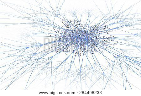 Crowd Of Small Symbolic 3d Figures Linked By Lines, Complex Layered System Splitting Connection Cabl