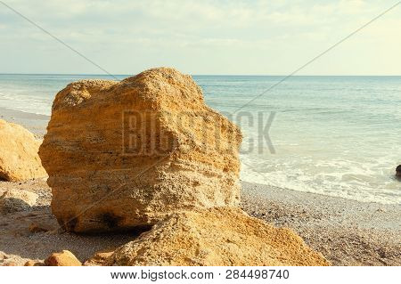Rockslide. Mountain Landslide In An Environmentally Hazardous Area. Large Cracks In Earth, Descent O