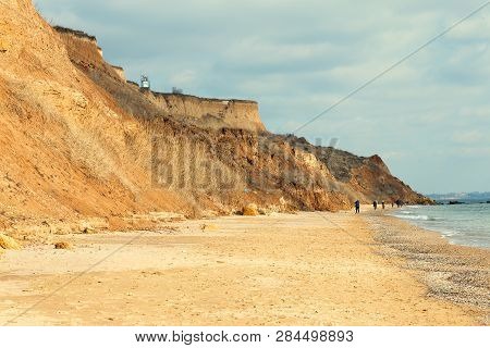 Rockslide. Mountain Landslide In An Environmentally Hazardous Area. Large Cracks In Earth, Descent O
