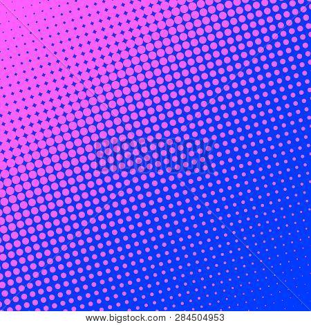 Gradient Halftone Dots Background. Blue Violet Pink Pop Art Pattern, Texture. Neon Background Vector