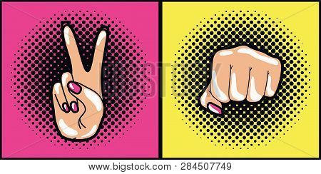 Hans Expressing Victory And Power Vector Illustration Design