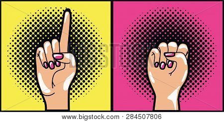 Hands Human Expressing Power And Number One Vector Illustration Design