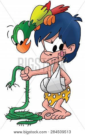 Young Tarzan Who Has Fallen From A Tree Vector Illustration