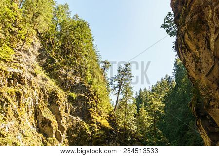 Hope, Canada - July 14, 2018: Scaur At Othello Tunnels In The Coquihalla Canyon In British Columbia.