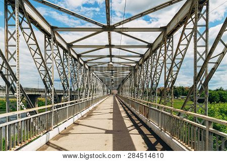 Old Steel Pedestrian Bridge In Yelets, Inside View.
