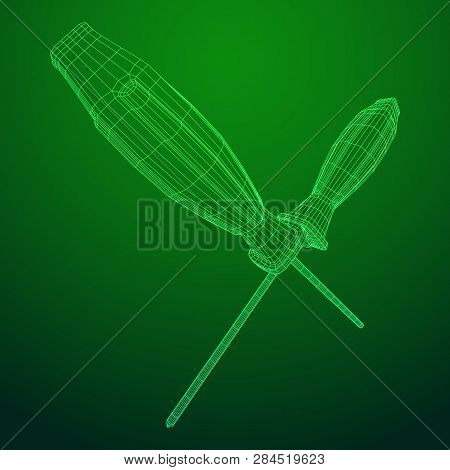 Crosshead Screwdriver. Handyman Tool For Home Repair. Maintenance Themed Abstract Model Wireframe Lo