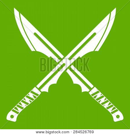 Japanese Tanto Daggers Icon White Isolated On Green Background. Illustration
