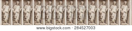 Pattern Of Stone Statues Of An Ancient Woman Representing Salubrity, Holding A Spear. Trevi Fountain