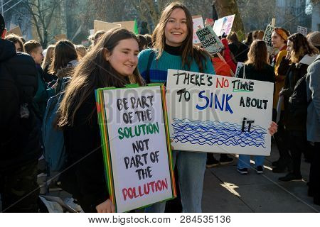 London, Uk, United Kingdom 15th February 2019:- Striking School Aged Children In Central London Over