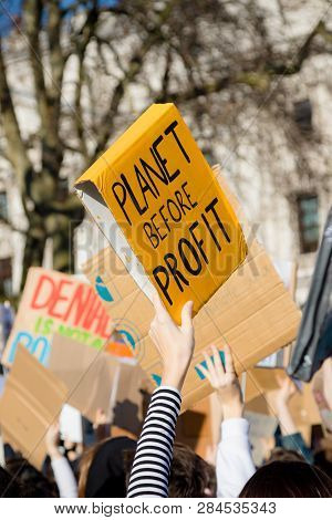 London, Uk, United Kingdom 15th February 2019:- Striking School Aged Children In Central London Over