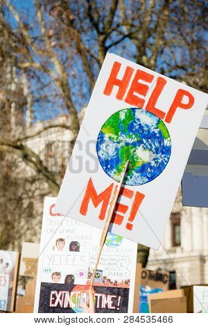 London, Uk, United Kingdom 15th February 2019:- Striking School Aged Children In Central London Over