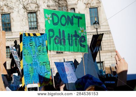 London, Uk, United Kingdom 15th February 2019:- Striking School Aged Children In Central London Over