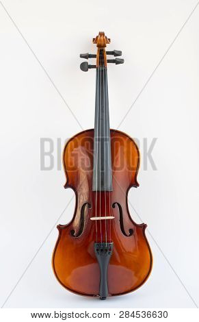 Violin Or Viola With Bow In White Background. Fiddle In White Background