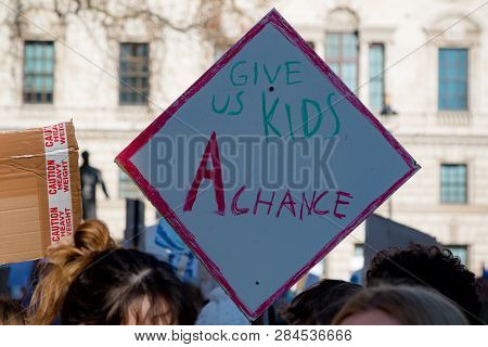 London, Uk, United Kingdom 15th February 2019:- Striking School Aged Children In Central London Over