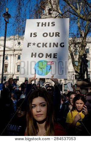 London, Uk, United Kingdom 15th February 2019:- Striking School Aged Children In Central London Over