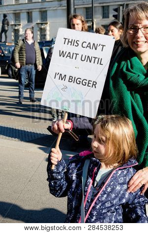 London, Uk, United Kingdom 15th February 2019:- Striking School Aged Children In Central London Over